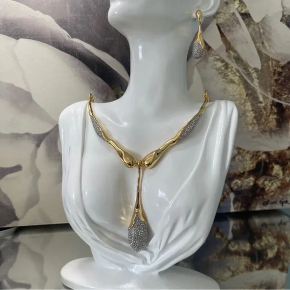 ALEXIS BITTAR Solanales Crystal Teardrop Necklace & Earrings (Silver & Gold)